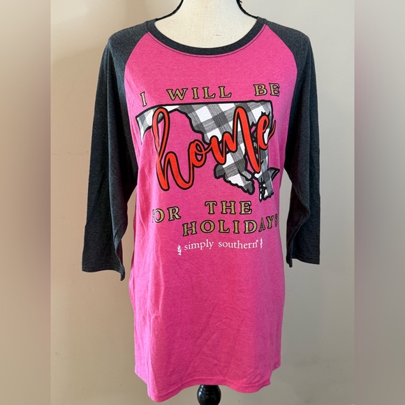 Simply Southern Pink & Gray Maryland Holiday vintage style baseball Tee SZ Med - Picture 1 of 9